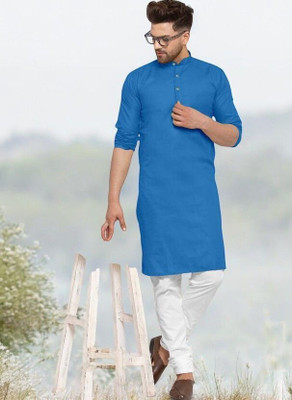 Krisha trend Men Solid Straight Kurta(Blue)