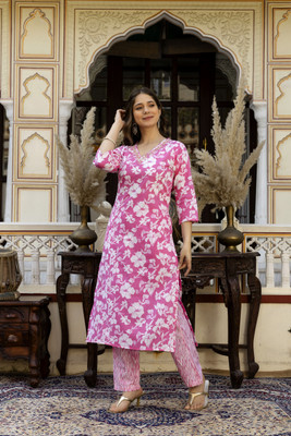 Mialo fashion Women Printed Straight Kurta(Pink)