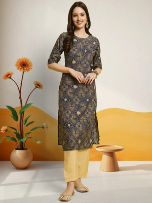 EthnicBasket Women Printed A-line Kurta(Grey)