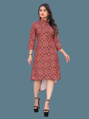 dharmanandan creation Women Printed A-line Kurta(Maroon, Brown, Yellow)