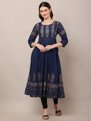 PSMAAG Women Printed Anarkali Kurta(Blue)
