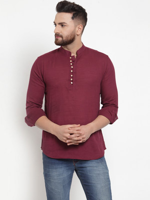 Moda Rapido Men Solid Straight Kurta(Maroon)