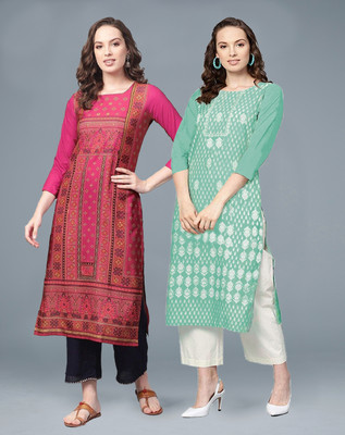 SERAPHINA STYLE Women Printed Straight Kurta(Light Green)