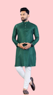 The Fashion Outlets Men Solid A-line Kurta(Green)
