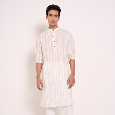 Indus Route by Pantaloons Men Printed A-line Kurta(White)
