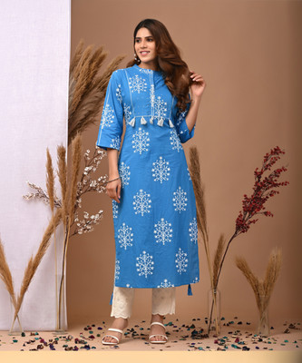 SACCHE DHAAGE Women Printed A-line Kurta(Blue)