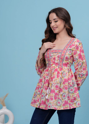 PIROKI Women Printed Flared Kurta(Multicolor)