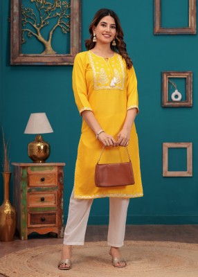 Mayura Women Solid A-line Kurta(Yellow)