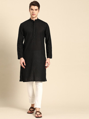 Rajubhai Hargovindas Men Embroidered Straight Kurta(Black)
