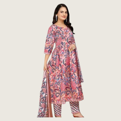 HouseOfCommon Women Patchwork Straight Kurta(Pink)