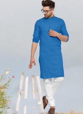 Krisha trend Men Solid Straight Kurta(Blue)