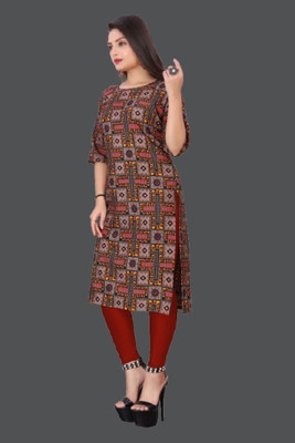 dharmanandan creation Women Printed Straight Kurta(Maroon)