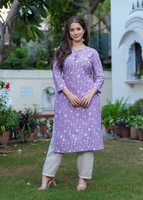 RP Enterprises Women Printed Straight Kurta(Pink)