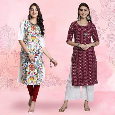 EthnicBasket Women Printed Straight Kurta(Multicolor)