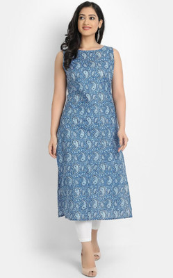 GDL Women Printed A-line Kurta(Blue)
