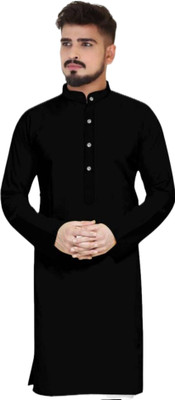HouseOfCommon Men Solid A-line Kurta(Black)