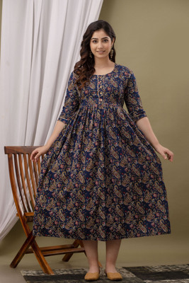 UrbanRang Women Printed Anarkali Kurta(Blue)