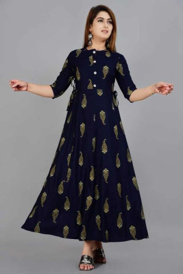 HouseOfCommon Women Printed Anarkali Kurta(Blue)