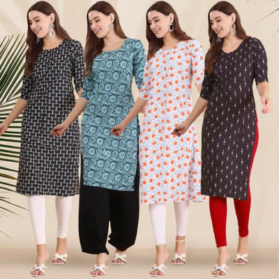EthnicBasket Women Printed Straight Kurta(Multicolor)