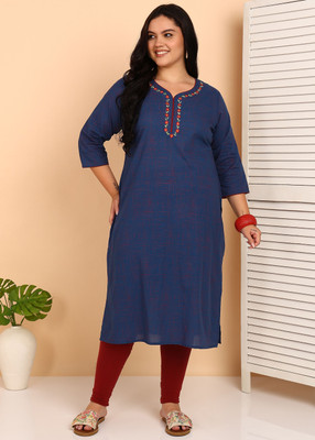 IKRASS Women Striped Straight Kurta(Blue)