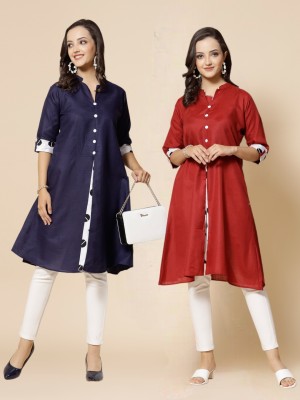 VIVIDH CREATIONS Women Solid Anarkali Kurta(Red, Dark Blue)