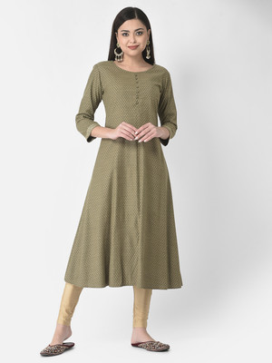 Span Women Self Design A-line Kurta(Green)