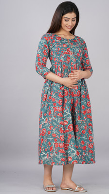 ashraj Women Fit and Flare Grey Midi/Calf Length Dress