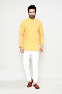 POLY2FAB Men Solid Straight Kurta(Yellow)