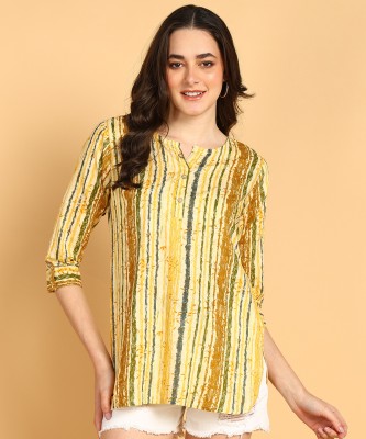 VASUFASHION Women Floral Print Straight Kurta(Yellow, Beige, Grey)