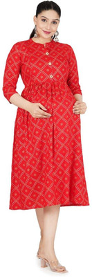 Madhurima Collection Women Printed Flared Kurta(Red)