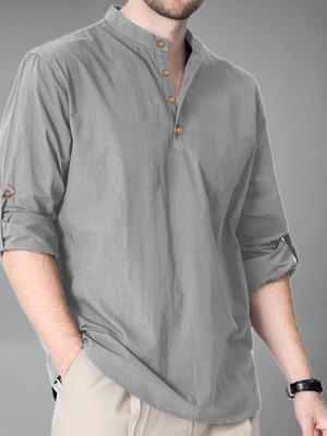 Vida Loca Men Solid A-line Kurta(Grey)