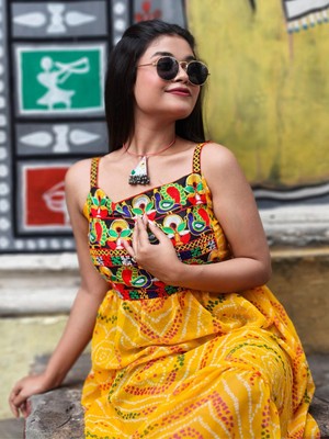 Youthnic Women Embroidered Flared Kurta(Yellow)