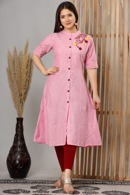 HEARTLOOM Women Embroidered A-line Kurta(Pink)