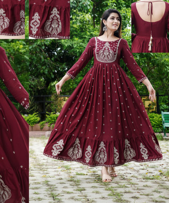 DSS FASHION Women Embroidered Anarkali Kurta(Maroon)