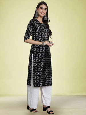 Moda Rapido Women Solid Straight Kurta(Black)