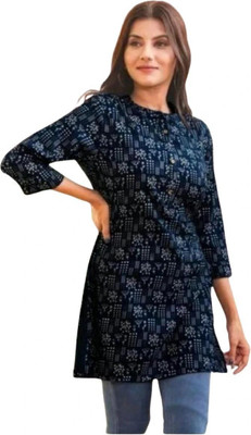 AARTI FASHION Women Printed Straight Kurta(Blue)