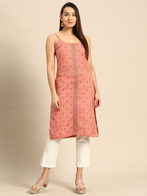 ANOUK Women Printed Straight Kurta(Pink)