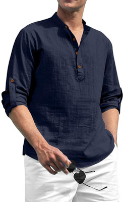 FireFish Men Solid A-line Kurta(Blue)
