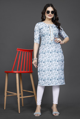 RANGRASIYA CORPORATION Women Printed Straight Kurta(White)