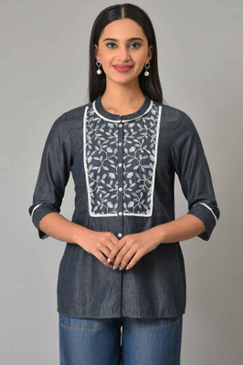 Aurelia Women Solid Straight Kurta(Blue)