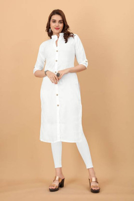 nitya fashion Women Solid A-line Kurta(White)