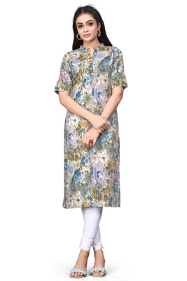 ZELZIS Women Printed A-line Kurta(Light Blue)