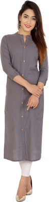 Harivastra Women Solid Straight Kurta(Grey)