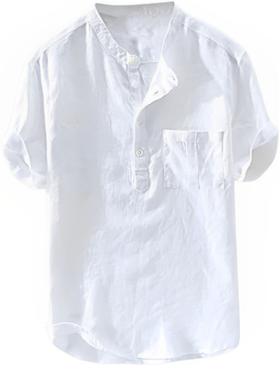 OM DESIGNER Men Solid Straight Kurta(White)