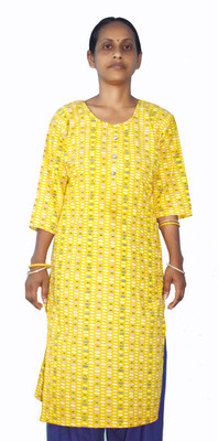 aaapremises Women Block Print A-line Kurta(Yellow, White, Pink, Black)
