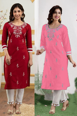 SISTO Women Embroidered Straight Kurta(Multicolor)