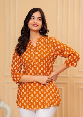 Mermaid Women Printed Straight Kurta(Orange)