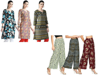 KAVYA Women Printed Straight Kurta(White, Maroon, Yellow)