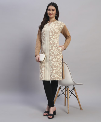 MOD YOUNG Women Embroidered Straight Kurta(Beige)