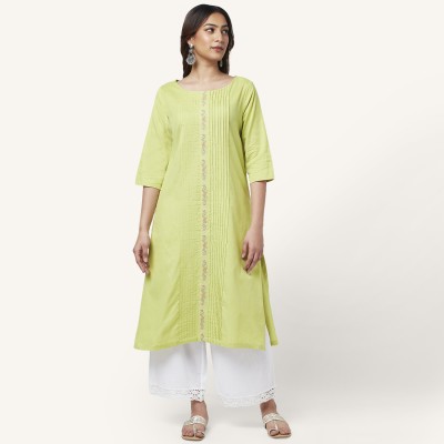 Rangmanch by Pantaloons Women Embroidered A-line Kurta(Light Green)